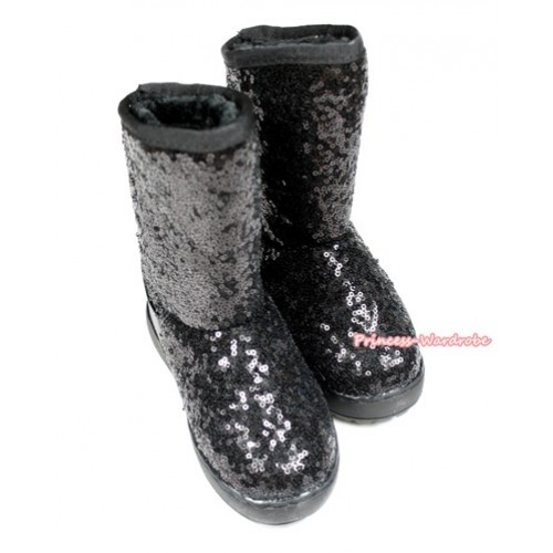 Black Sparkle Sequins Posh Children Boots B-6 Black 